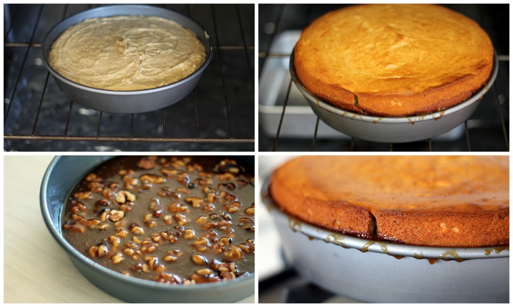 Caramel-Walnut Upside Down Peanut Butter Banana Cake via ambitiouskitchen.com