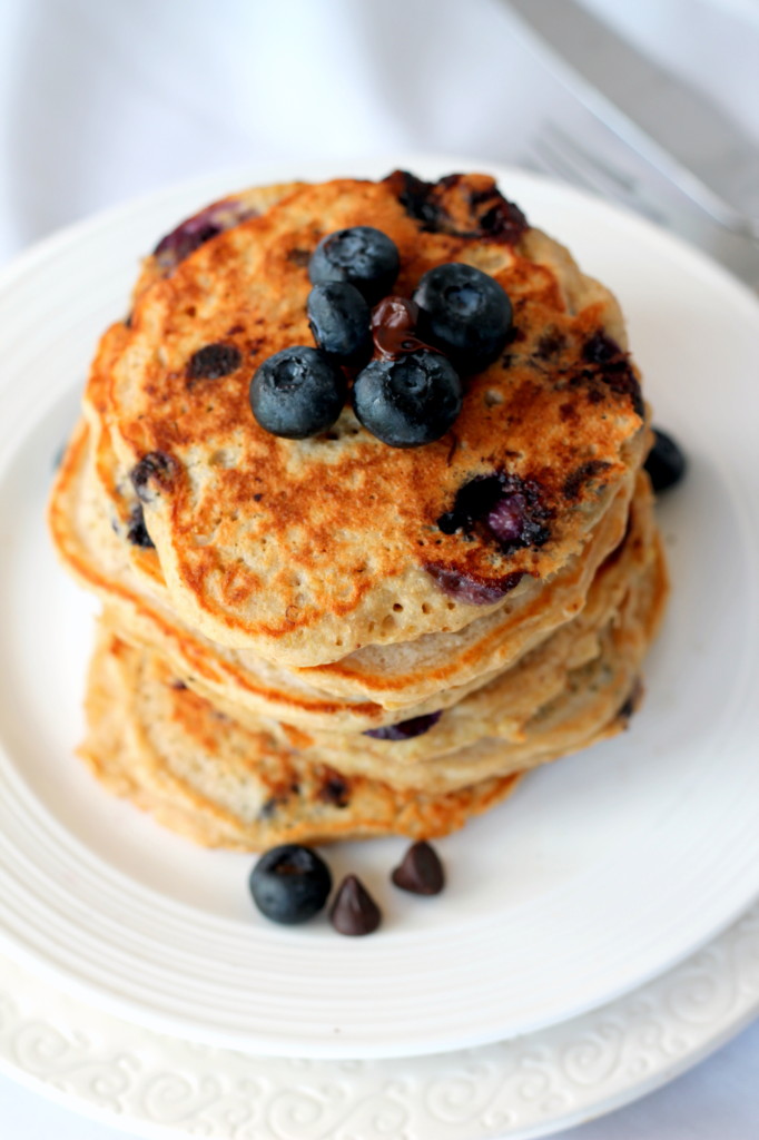 Blueberry Chocolate Chip Quinoa Pancakes via ambitiouskitchen.com