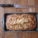 loaf of banana bread in a bread pan