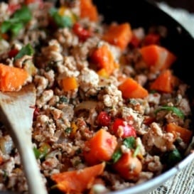 Sweet Potato & Chicken Mexican Stir-Fry in a skillet