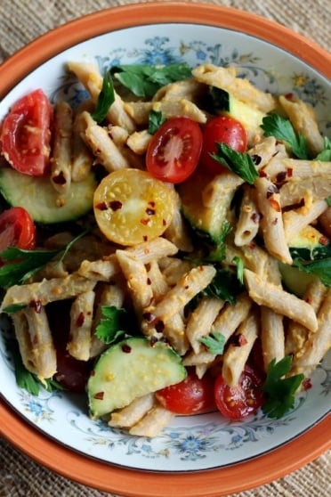 Delicious, healthy spring veggie pasta recipe from Healthyeats.com that's tossed in an incredible sauced. Plus, a life update from me!