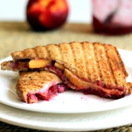 Sweet & savory grilled goat cheese sandwiches grilled to perfection with fresh peaches and raspberry jam in every bite. The ultimate grown up grilled cheese with ingredients you can feel good about.