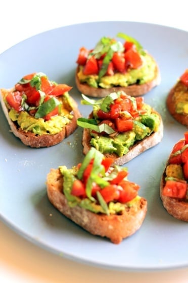 Tomato basil bruschetta on a plate
