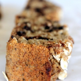 Slice of chocolate chip oatmeal banana bread