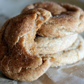 Brown butter snickerdoodle cookies with a bite taken out