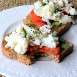 Open-faced power breakfast sandwich on a plate