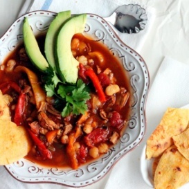 Chili chicken soup with avocado