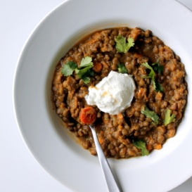 bowl of sweet potato and lentil stew