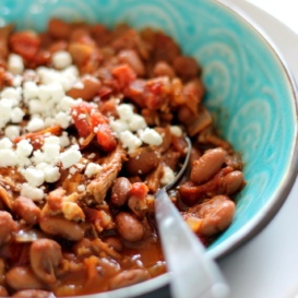 bowl of pinto bean chicken chili