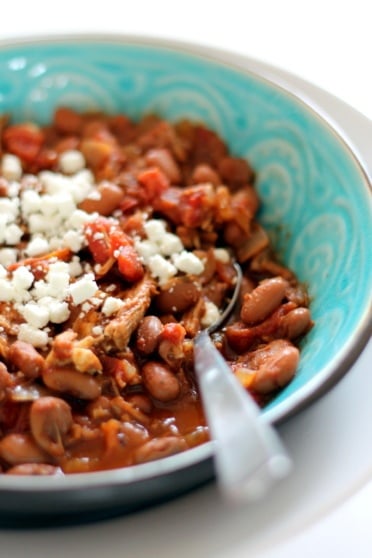 bowl of pinto bean chicken chili