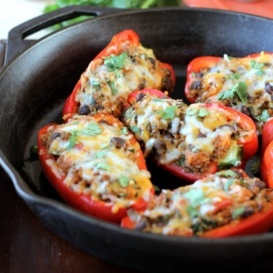 quinoa stuffed bell peppers in pan
