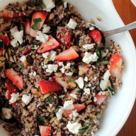 strawberry basil quinoa salad in bowl