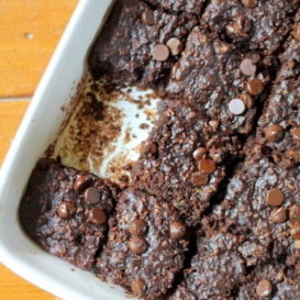 healthy chocolate chip brownies in pan