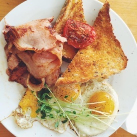 Eggs, ham and toast on a plate