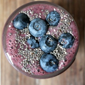 Blueberry power smoothie in a glass