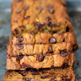Healthy pumpkin zucchini bread sliced