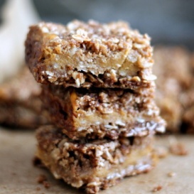 Three gluten free pumpkin pie bars stacked