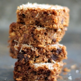 Flourless pumpkin bars stacked up