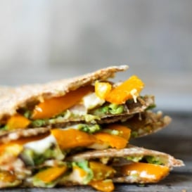 Smashed Avocado, Roasted Bell Pepper and Pepper Jack Quesadillas