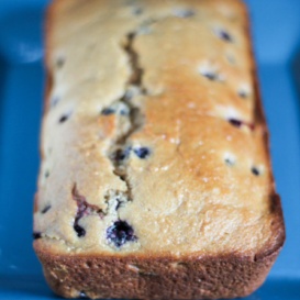 Vegan Lemon Blueberry Loaf on a blue plate