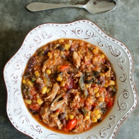 Slow cooker quinoa chicken tortilla soup in a bowl