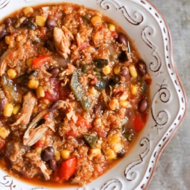 bowl of chicken quinoa tortilla soup