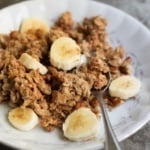 Peanut butter banana baked oatmeal in a bowl