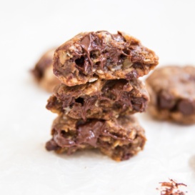 Flourless Almond Butter Oatmeal Chocolate Chip Cookies in a stack