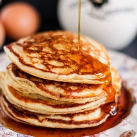 quinoa flour pancakes in a stack