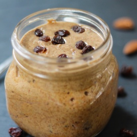 homemade cinnamon raisin almond butter in a jar
