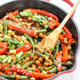 chickpea stir-fry with vegetables in skillet