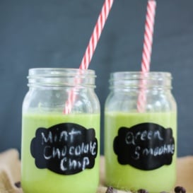 cacao nib green smoothies in mason jars