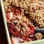 strawberry rhubarb crisp with oat crumble on top