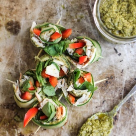 cucumber roll ups with turkey, cheese, and veggies