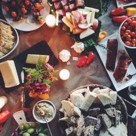 table spread of snacks and food