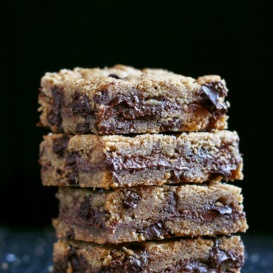 brown butter blondies in a stack