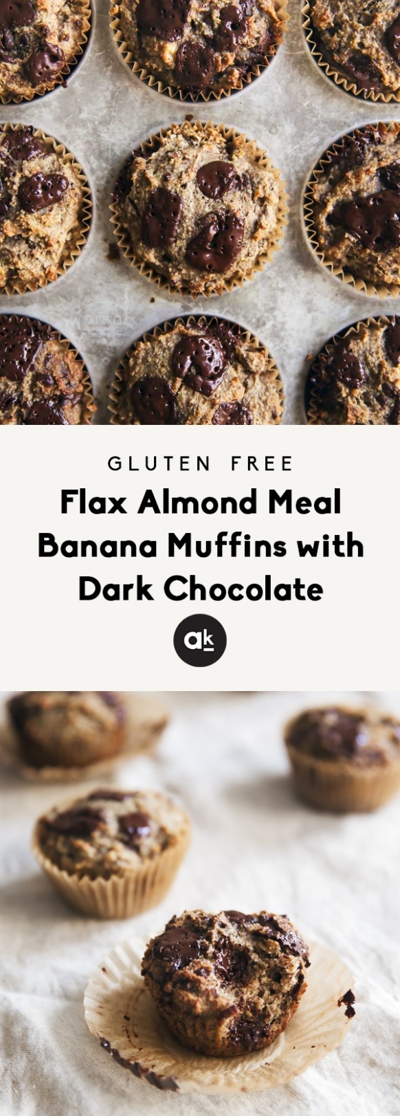Flax Almond Meal Banana Muffins with Dark Chocolate (gluten free, paleo