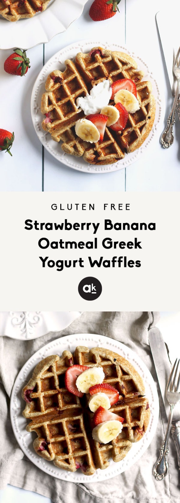 Strawberry Banana Oatmeal Greek Yogurt Waffles (gluten free