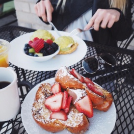 french toast with strawberries on a plate