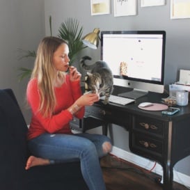 monique having snacks with her cat