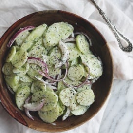 cucumber salad in a bowl