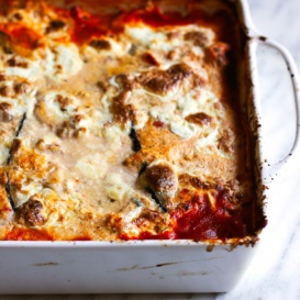 eggplant lasagna in a square pan