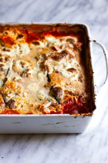 eggplant lasagna in a square pan