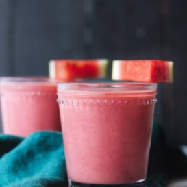 triple cherry berry watermelon smoothie in a glass