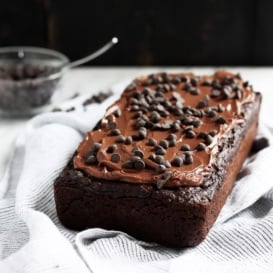 healthy double chocolate zucchini bread on a linen