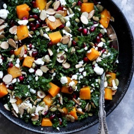 butternut squash and kale salad in a bowl