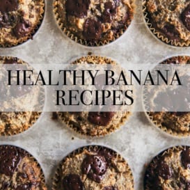 healthy banana muffins with text overlay