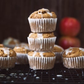 Healthy Apple Oatmeal Muffins in a stack
