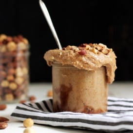 Chai Spiced Almond Hazelnut Butter recipe in a jar with a spoon