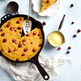 pumpkin cornbread skillet with cranberries